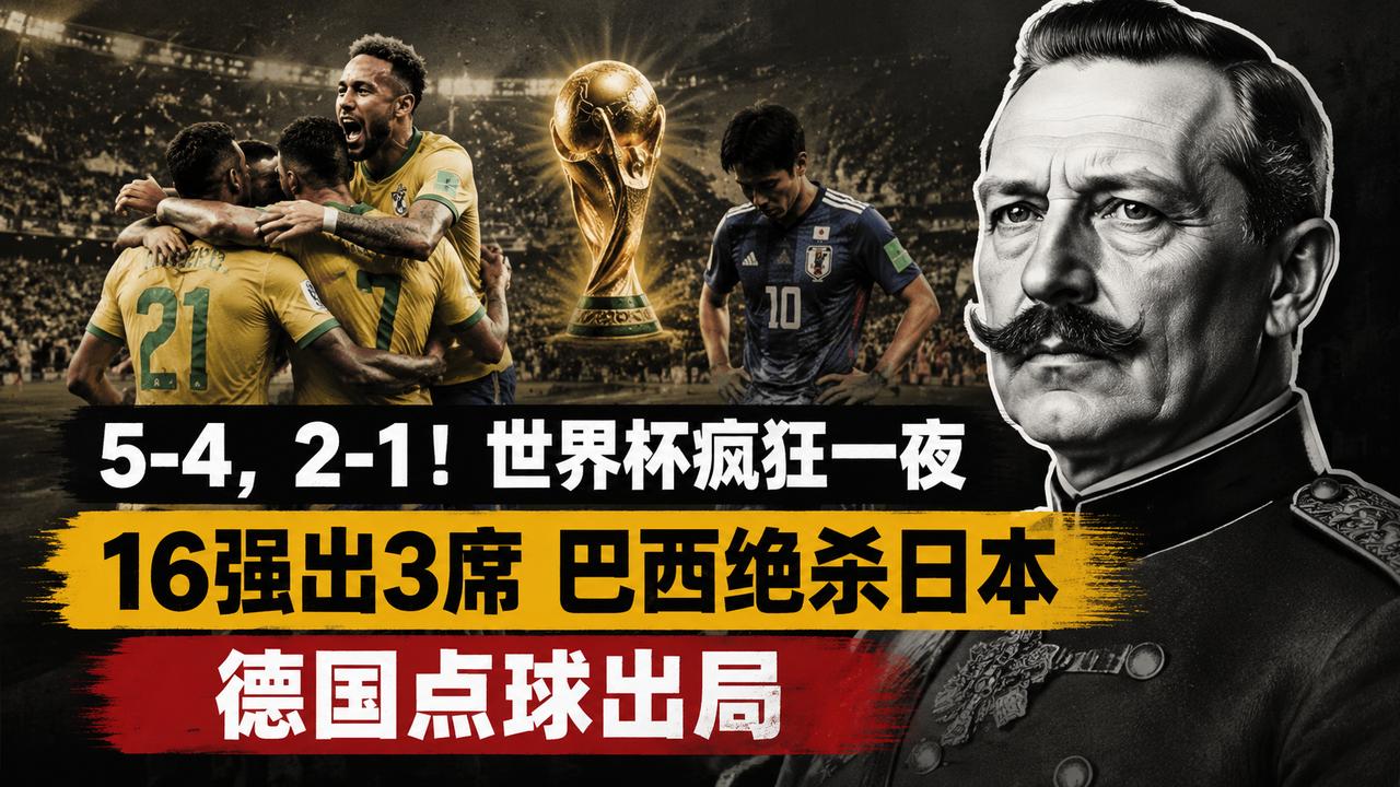 5-4，2-1！世界杯疯狂一夜：16强出3席 巴西绝杀日本 德国点球出局 
巴西