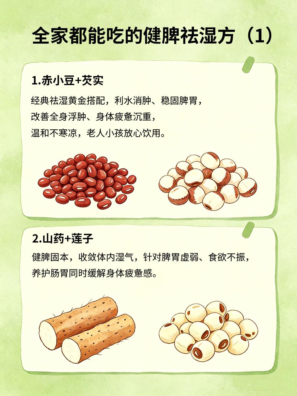中医推荐健脾祛湿方，全家都能吃
👨‍👩‍👧‍👦全家都能用的健脾祛湿食疗方