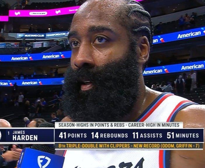 什么水平？？今天的哈登：——全场出战51分钟——投篮25中13，三分12中6，罚