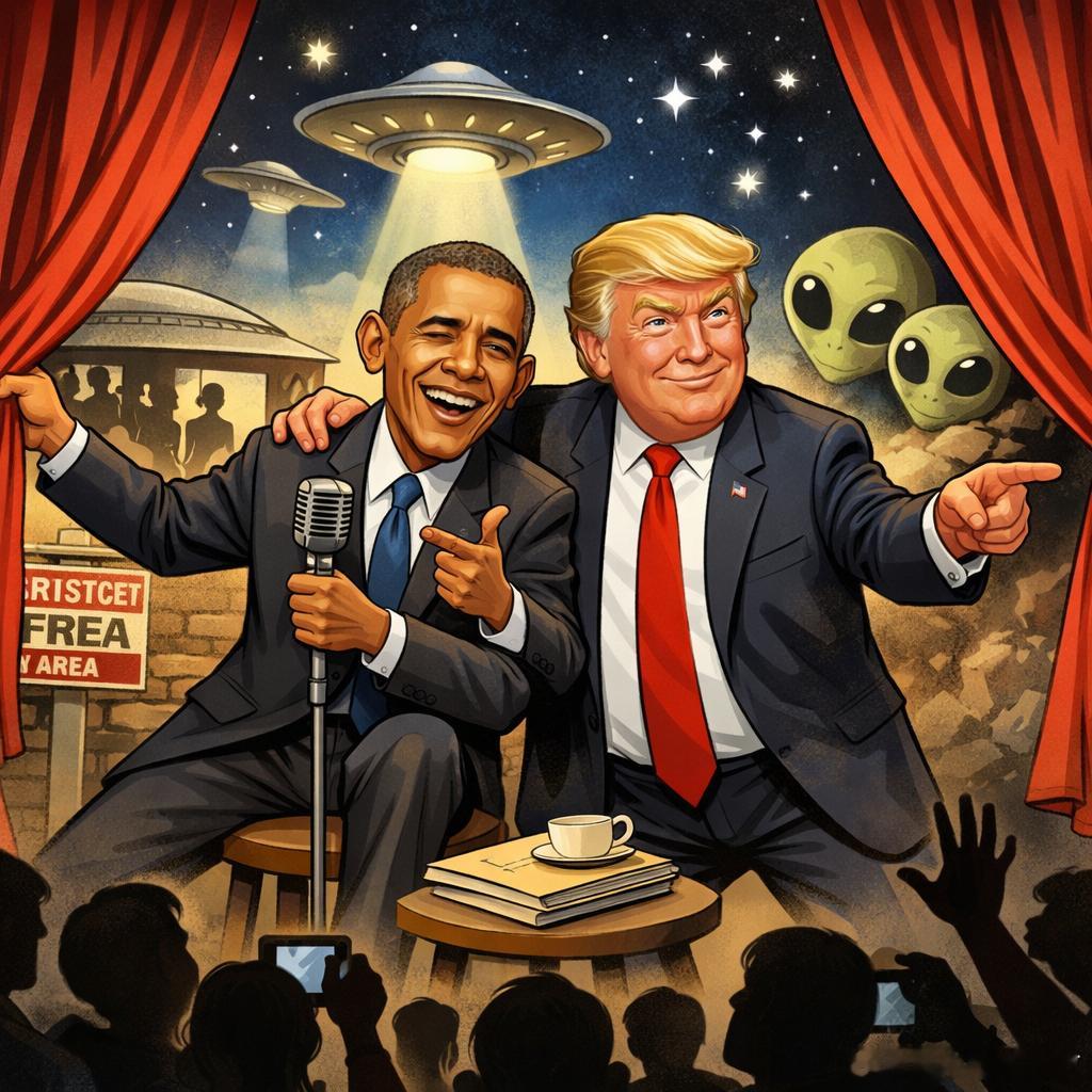 特朗普称奥巴马涉外星人言论泄密你看这出戏的精妙之处就在于，奥巴马在播客里先抛一句