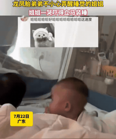 弟弟弄哭姐姐，灵机一动原地开启装睡模式
一对龙凤胎午睡，醒着的弟弟靠向姐姐休息，