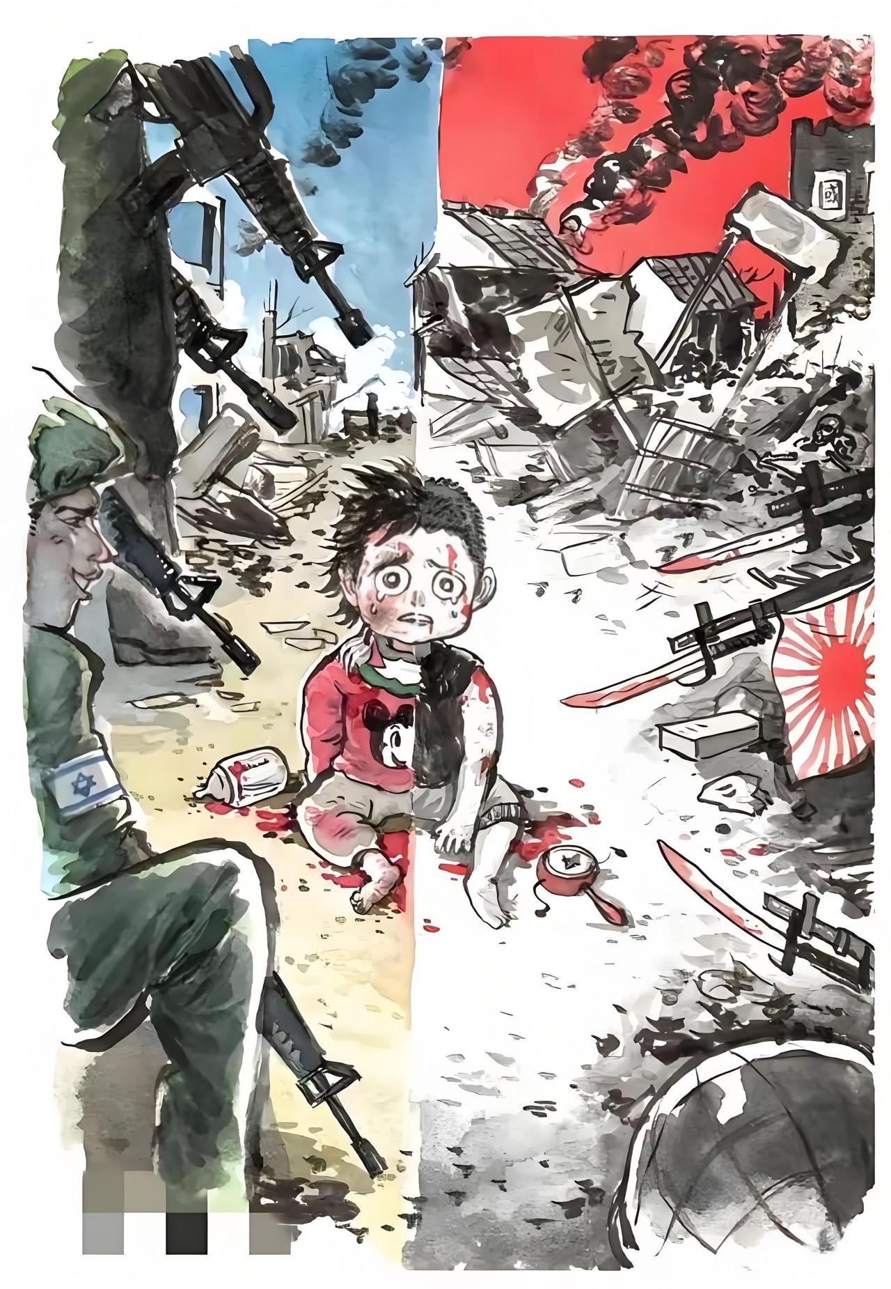 老一辈革命家说过：“落后就要挨打！”这幅漫画虽然没有一个字，但是画中似有“千言万