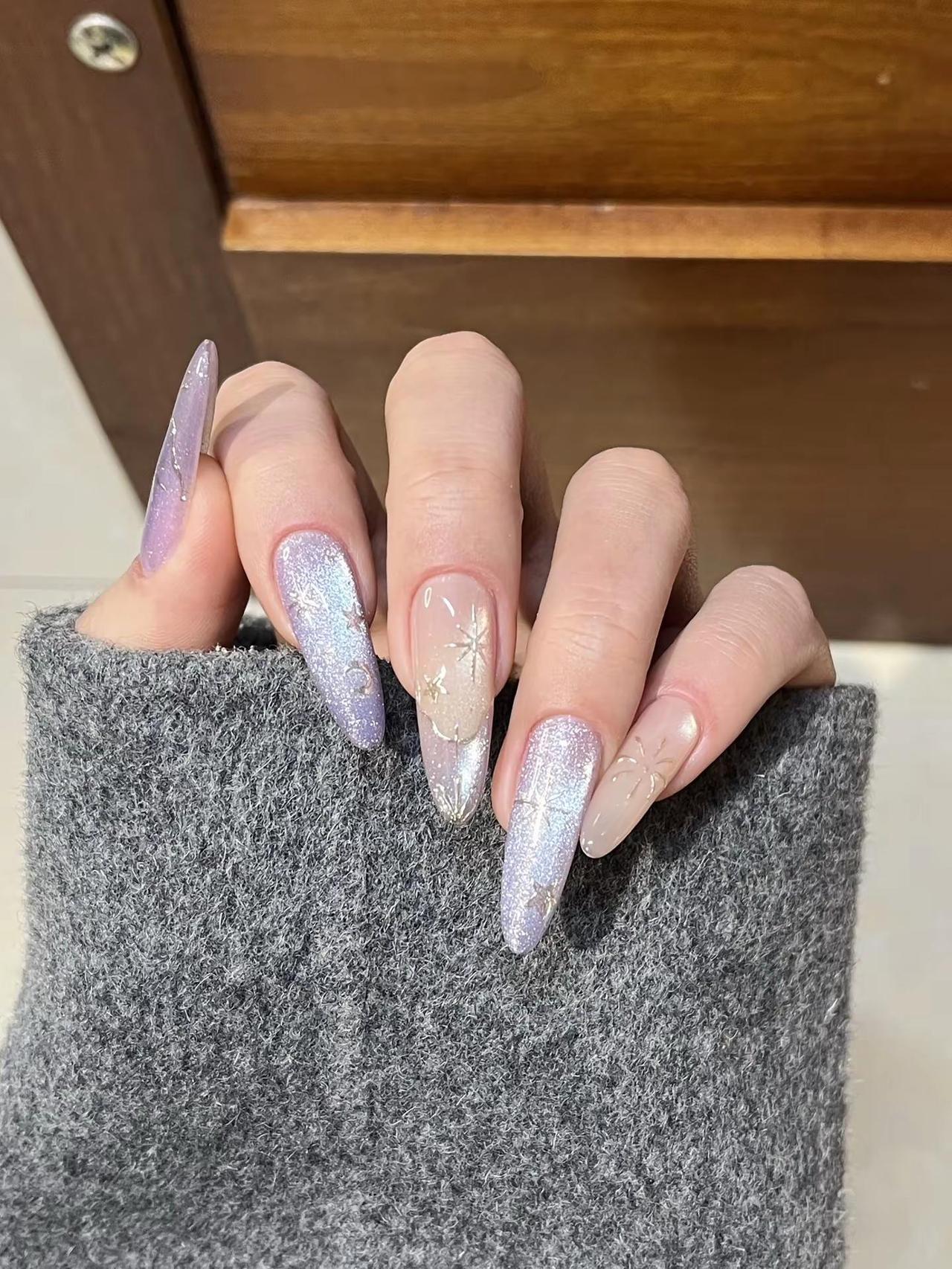 梦幻巴洛克紫色系💜。梦幻紫色～美甲 巴洛克美甲 猫眼美甲 魔镜粉美甲