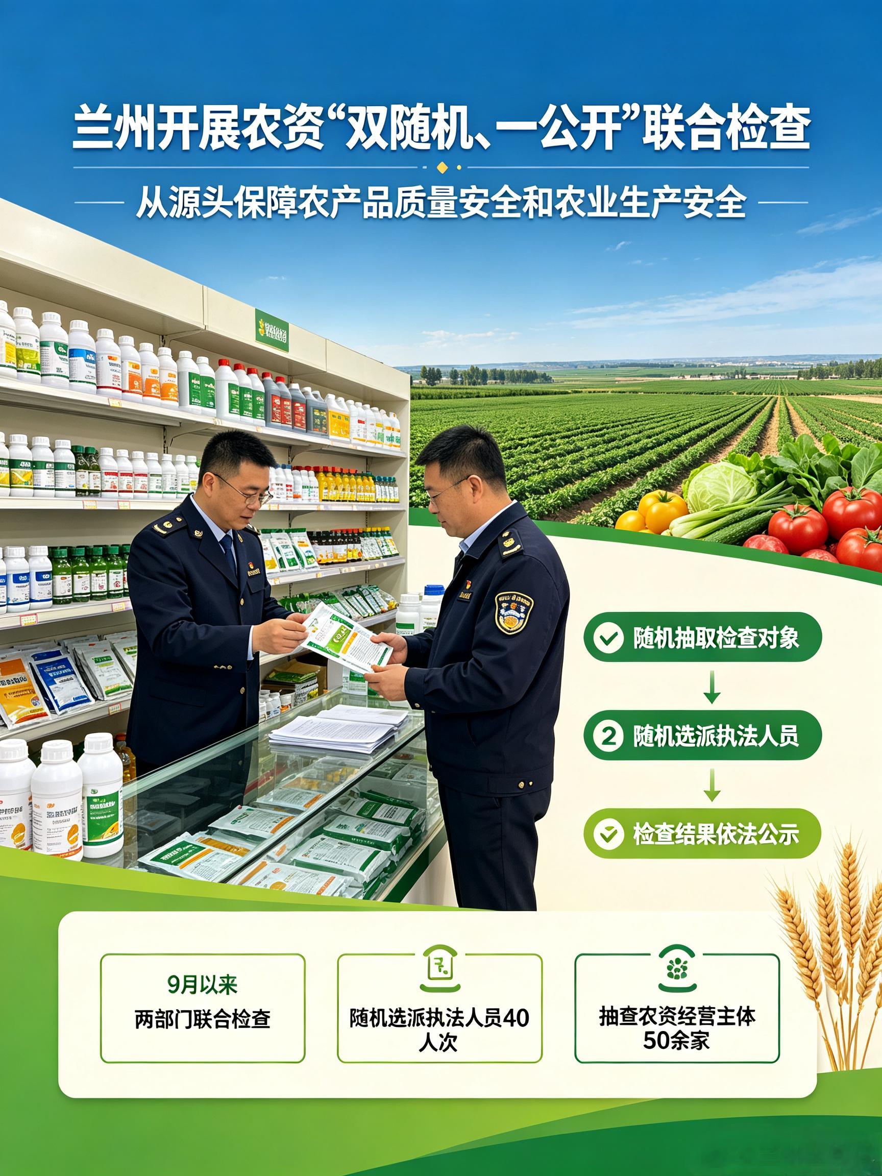兰州开展农资双随机联合检查【聚焦重点查隐患】联合检查中，执法人员围绕专利标识、商