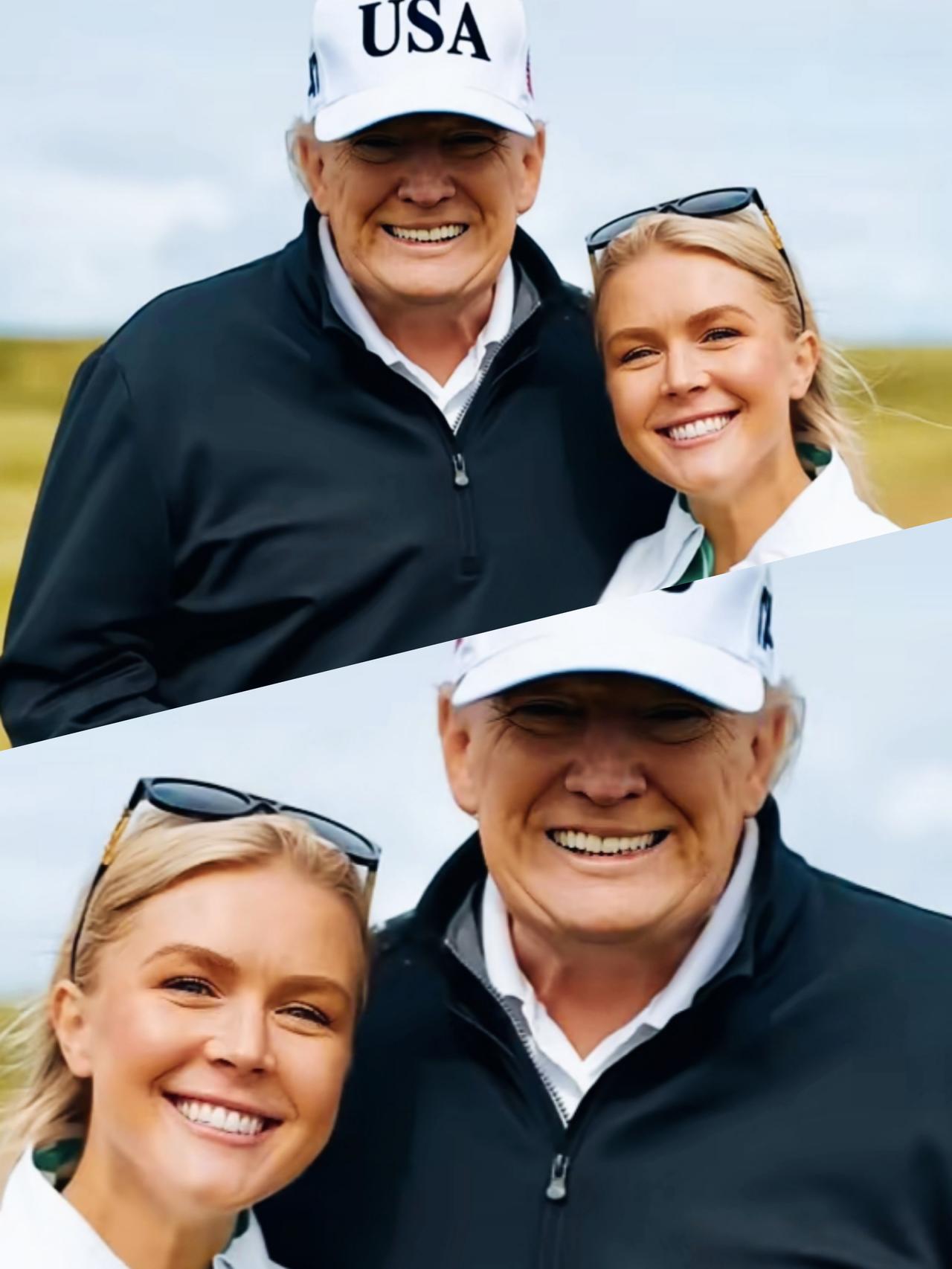 特朗普和卡罗琳俩人有什么高兴的事情呢？笑的如此开心啊！
特朗普伸着大拇指是不是点