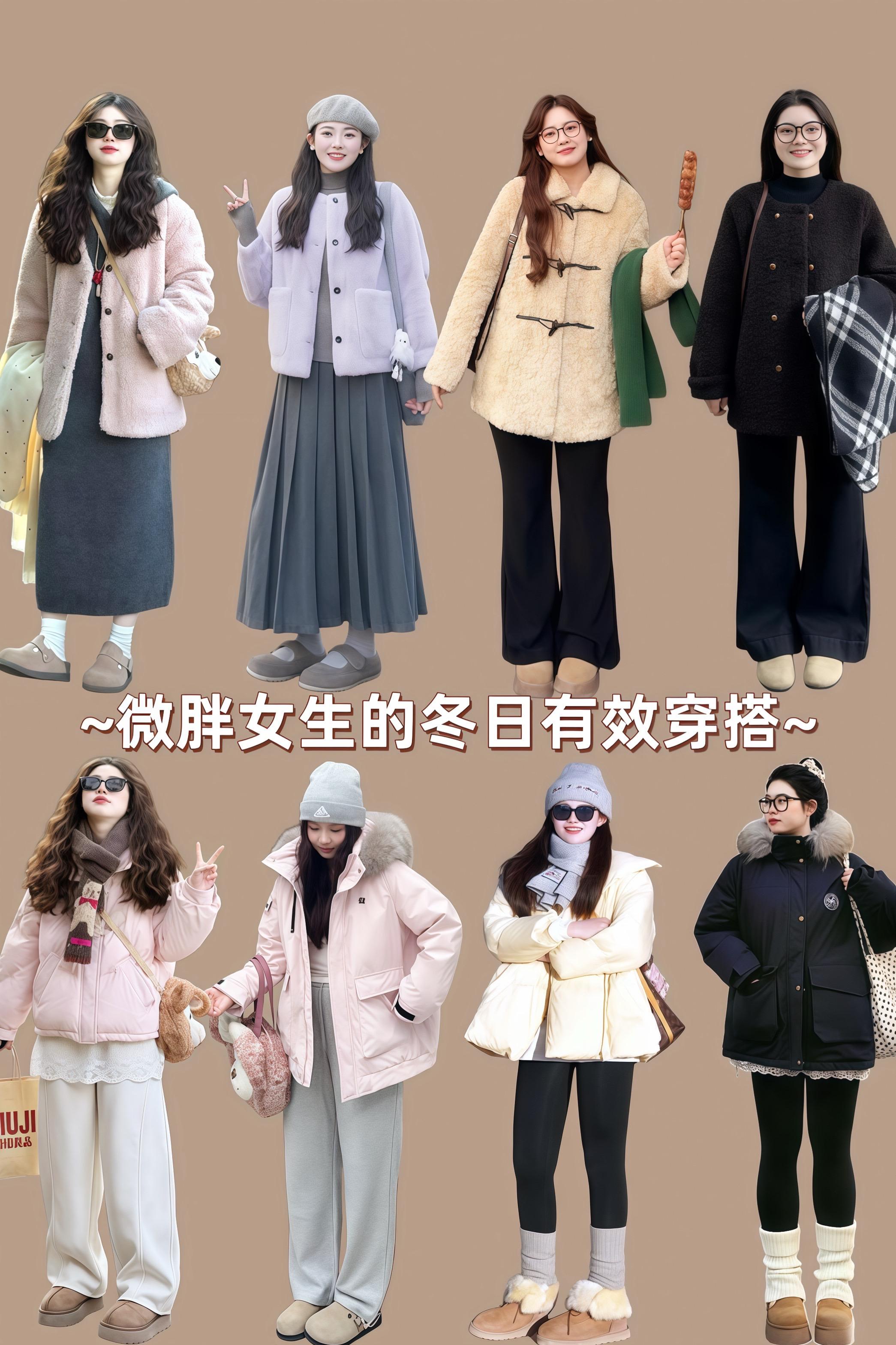 微胖女孩秋冬也要有效穿搭 冬季穿搭羽绒服穿搭毛毛外套