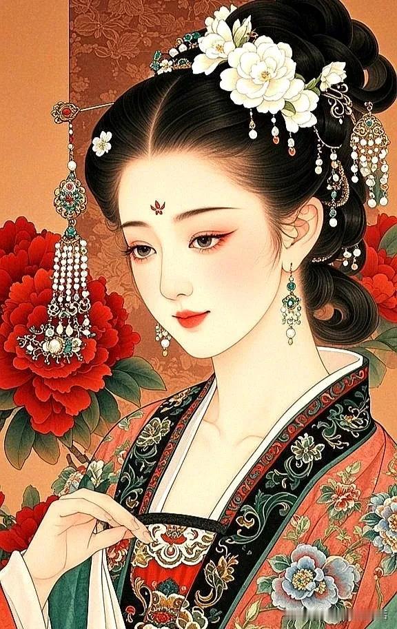 穿越千年的古典美人，红妆花钿，韵味十足！