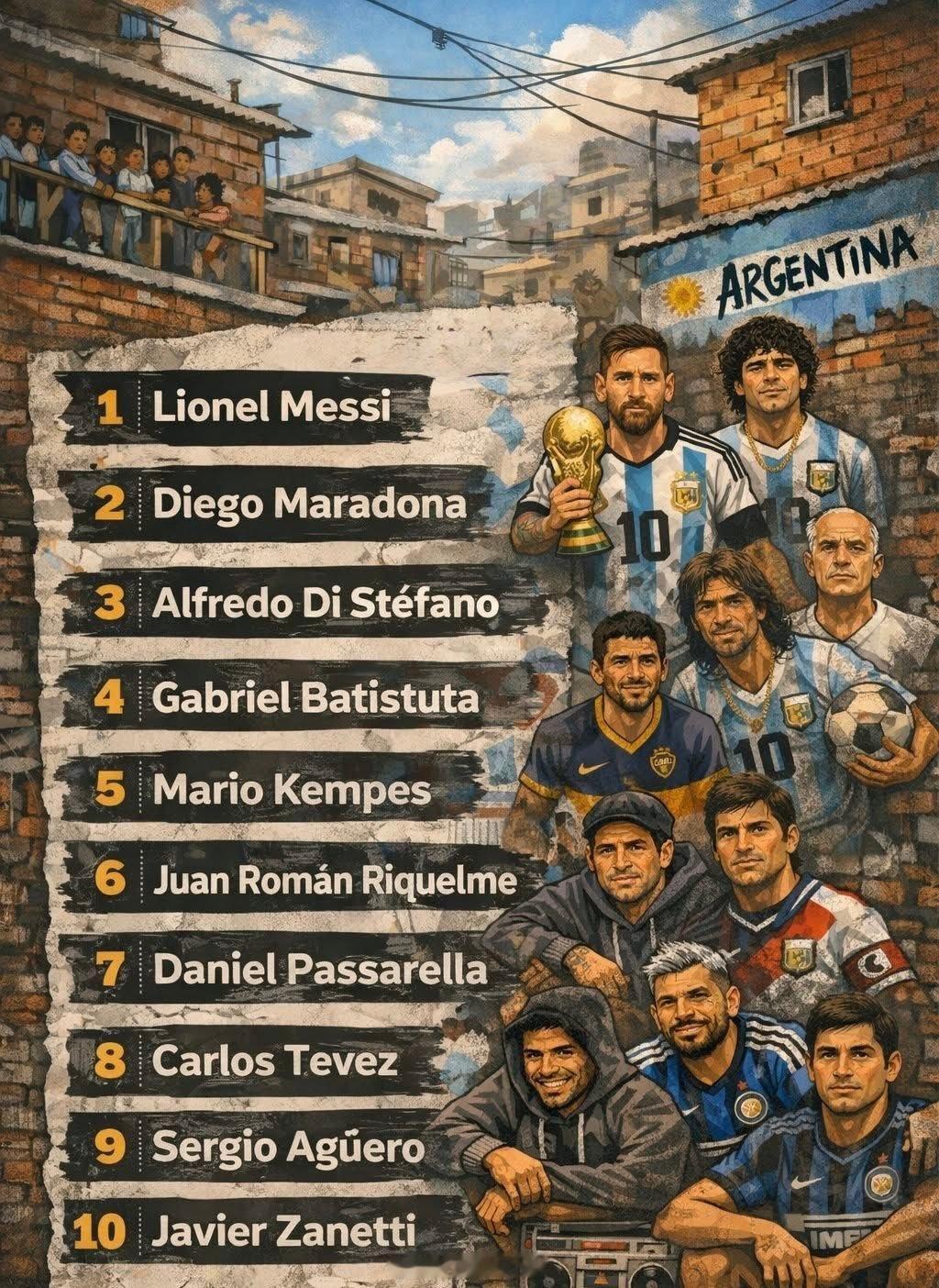 阿根廷历史上最伟大的10位球员🇦🇷🔥权威排名👇梅西、马拉多纳、迪斯蒂法诺