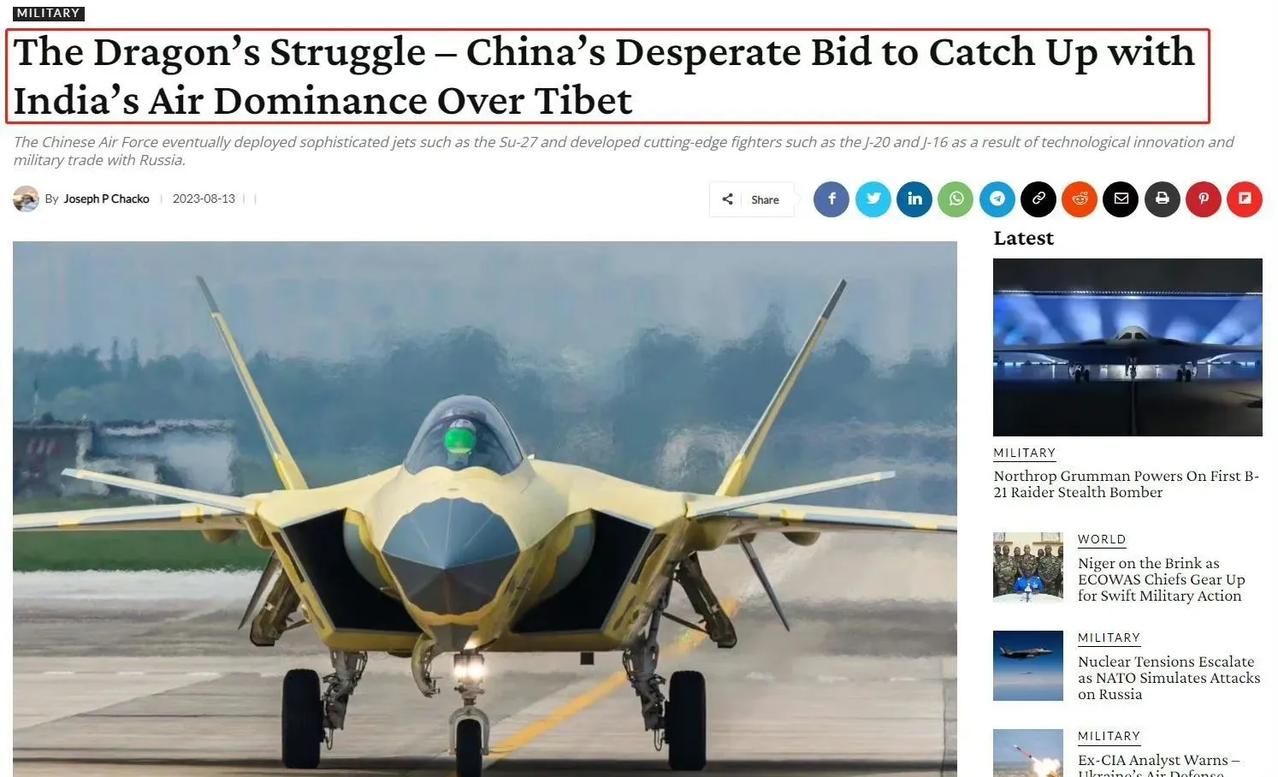 中印边境谈判之际印媒爆出中国在藏南空中力量不如印度。印媒：中国拼命追赶印度在西藏