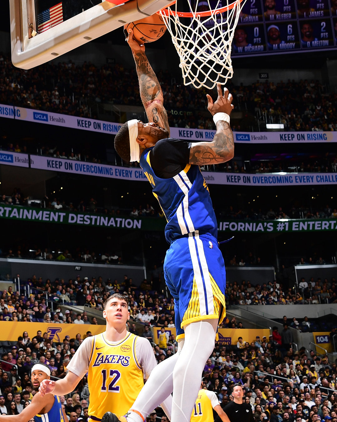 佩顿二世13分，5篮板，2抢断，1助攻。勇士vs湖人