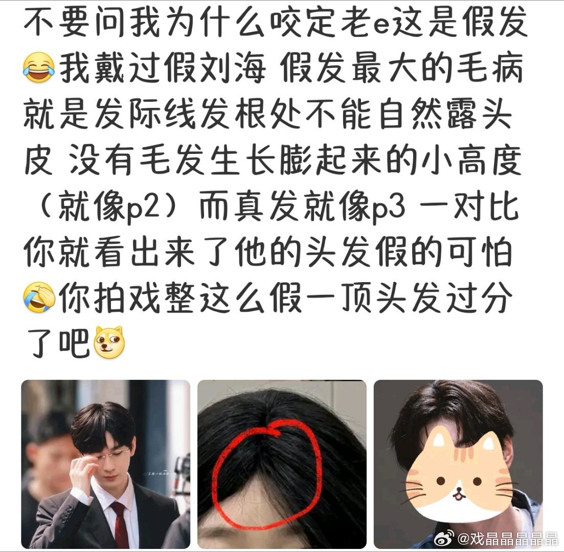 专业假发博主说过他的头套好多次了，他戴假发是毋庸置疑的。 