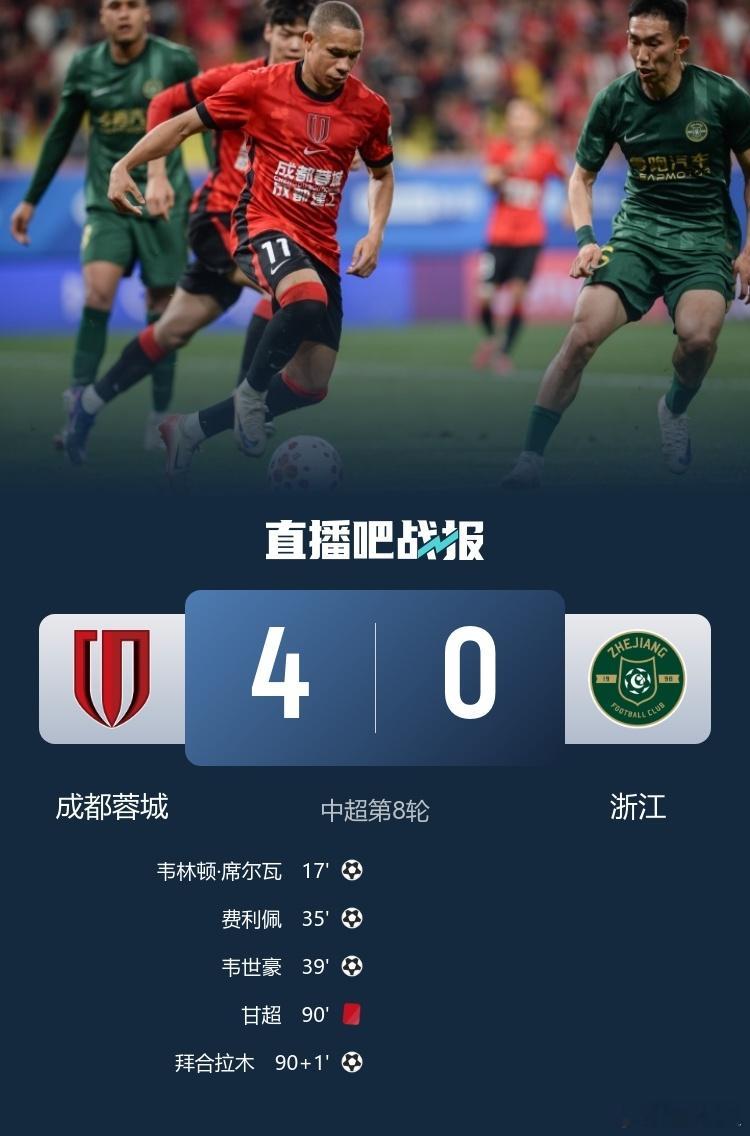 成都蓉城vs浙江队2026赛季中超第8轮在五粮液文化体育中心展开角逐，成都蓉城主