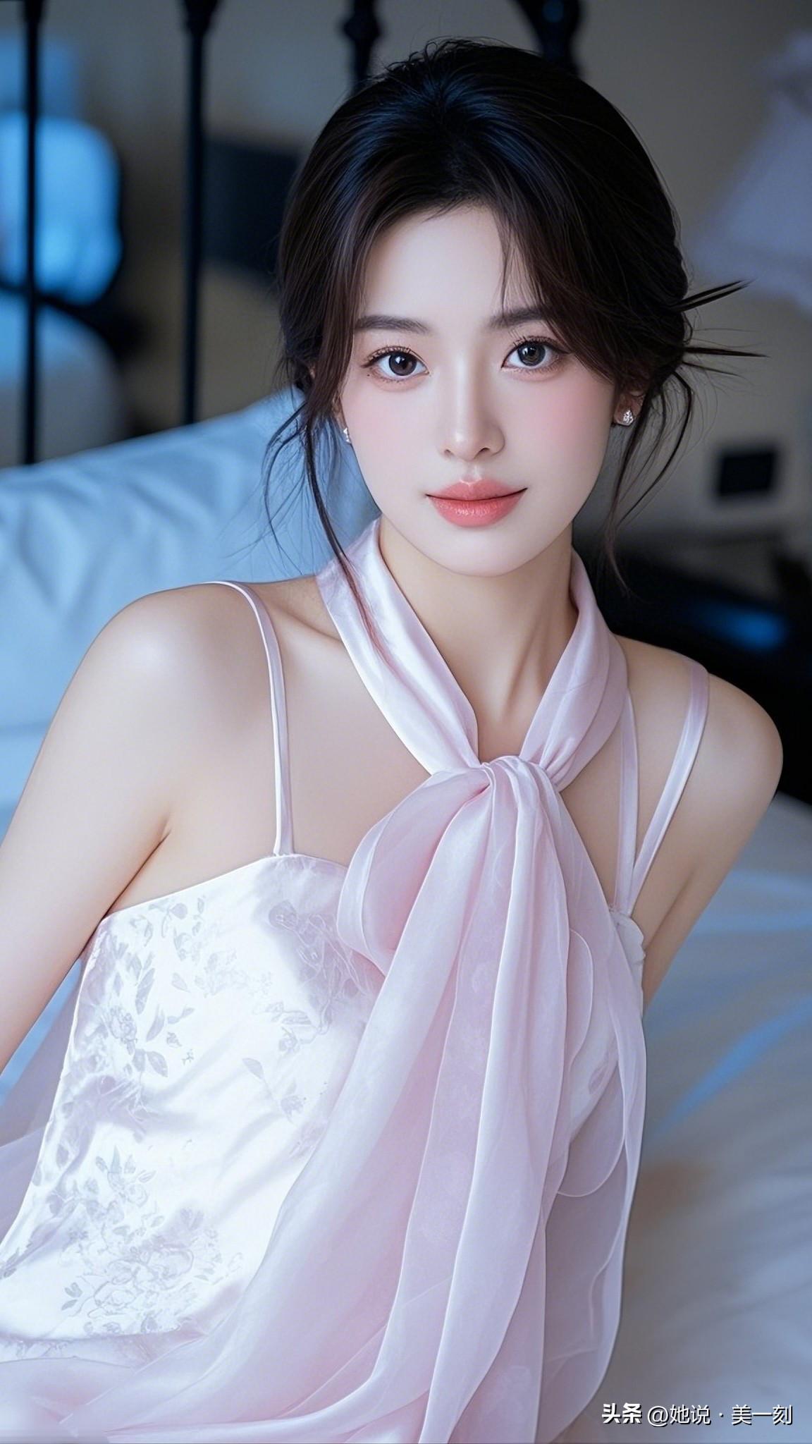 粉衣美人倚枕眠，梦回花间见。“气质就是迷人”，你认可吗 温柔的粉色丝巾，优雅地系