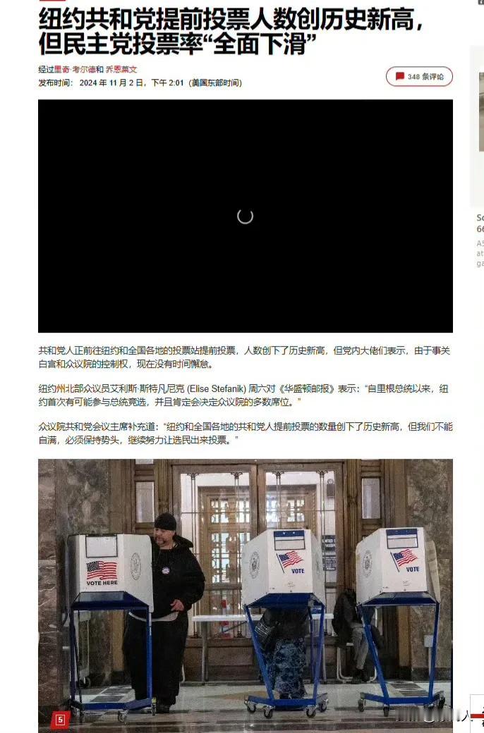 纽约邮报：纽约共和党提前投票人数创历史新高——但民主党投票率“全面下滑”。