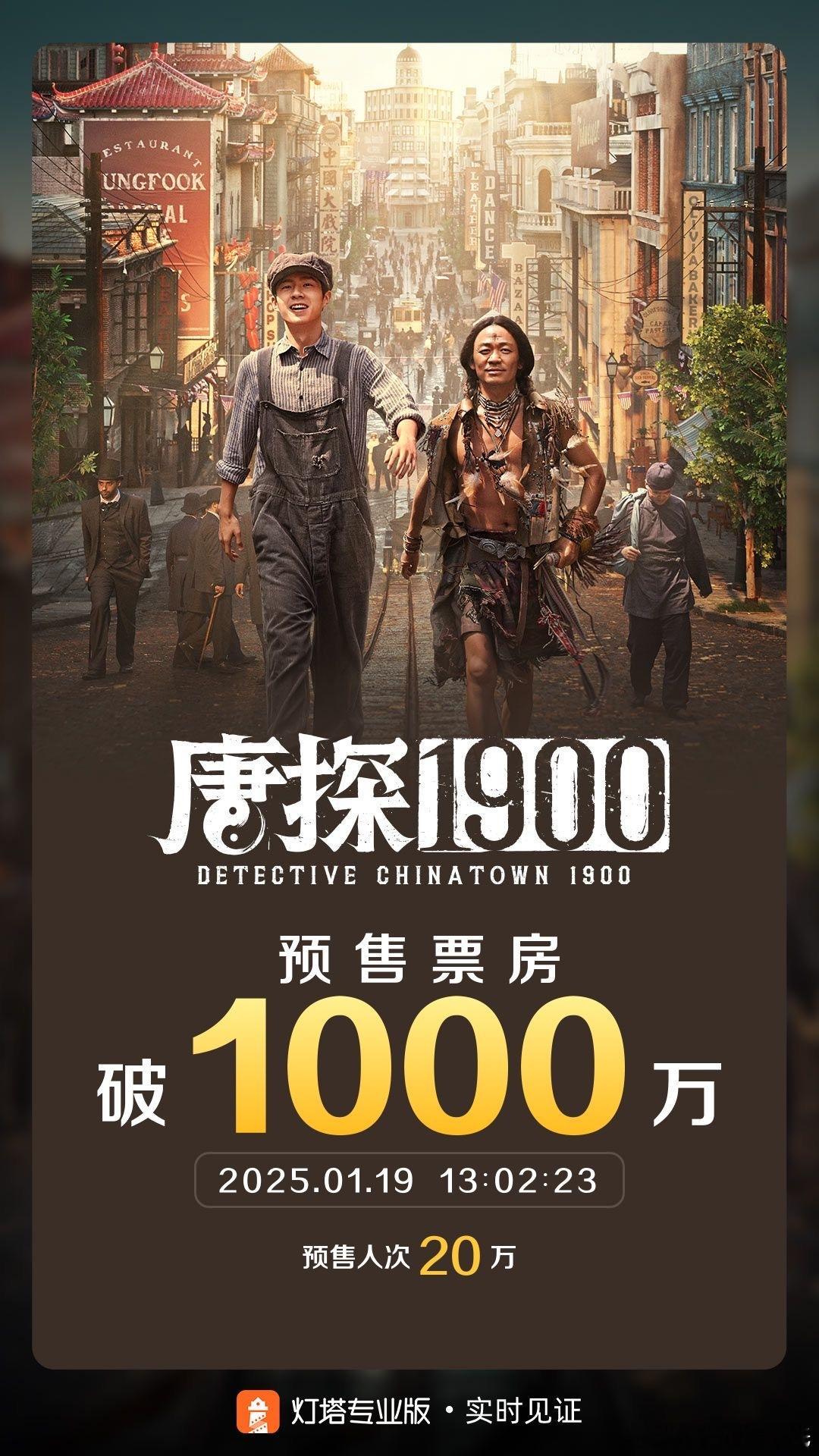 唐探1900  灯塔预售票房破1000万！！比哪吒慢几分钟，今天第三部破千万 