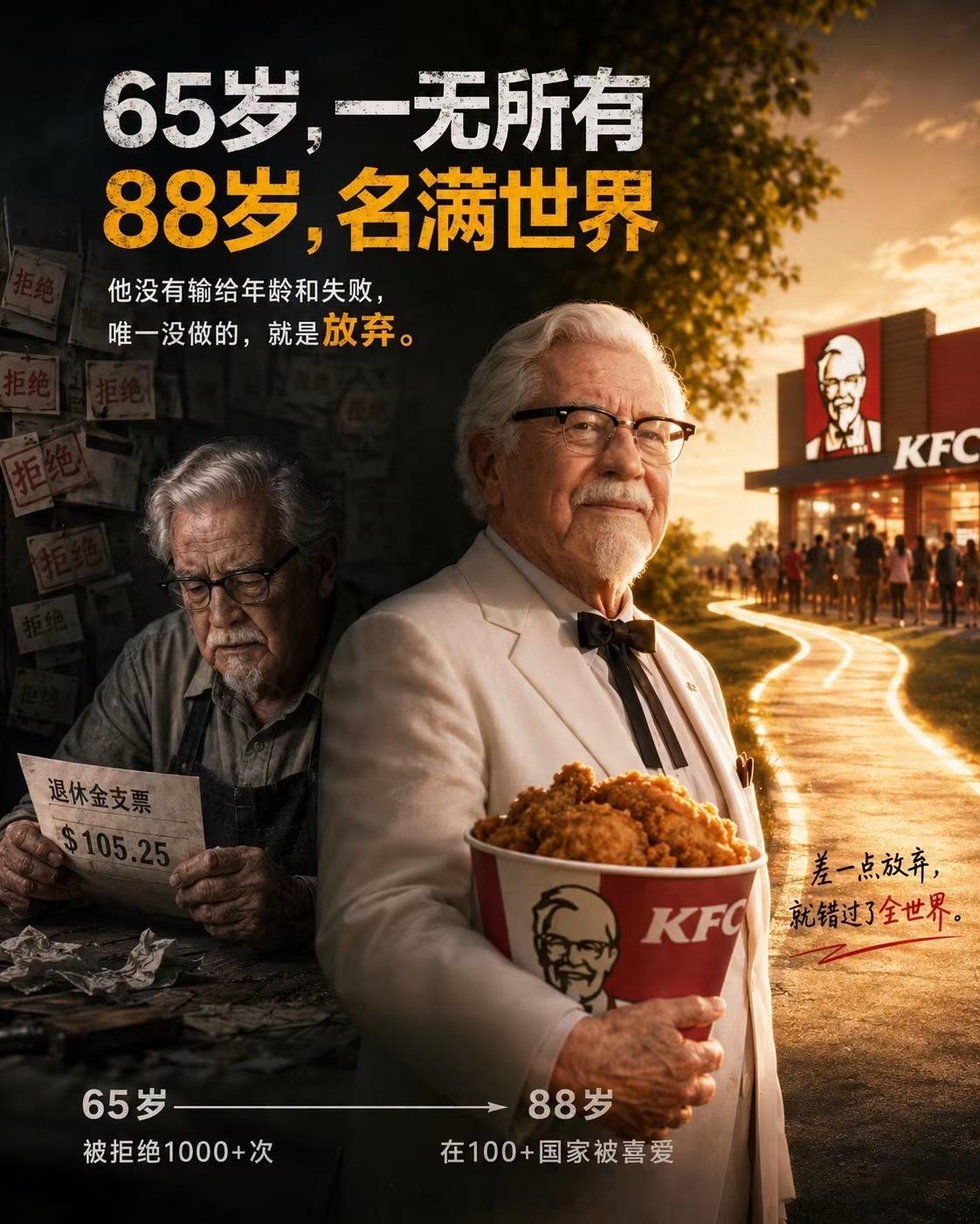 KFC (kfc )「65岁，一无所有；88岁，名满世界..」哈兰·桑德斯：真正