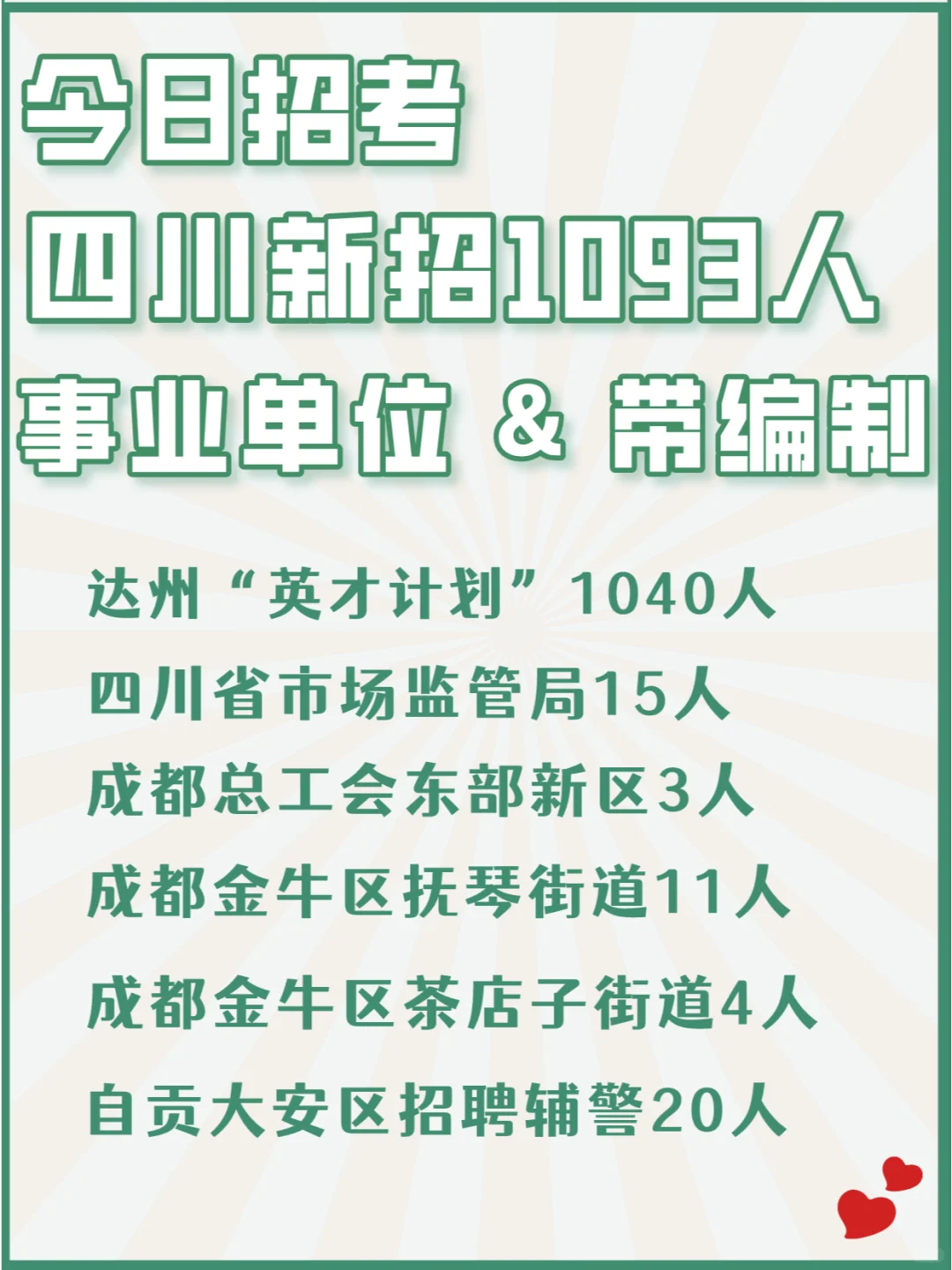 【今日招聘】|四川新招1093人  带编制！