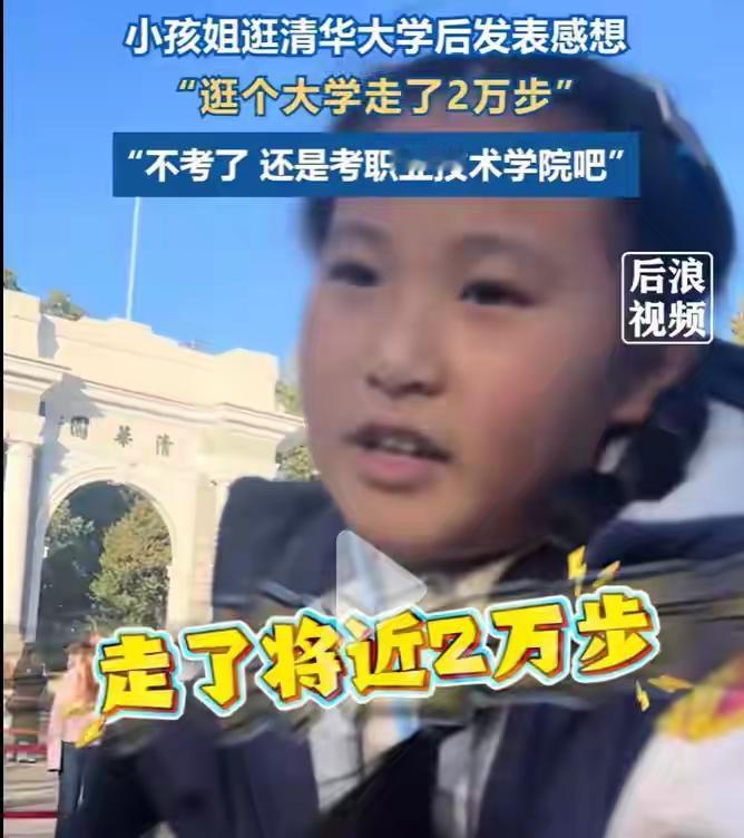 11月10日，“小孩姐逛清华暴走2万步直呼不考了”上了。一位小学生逛完清华走了2
