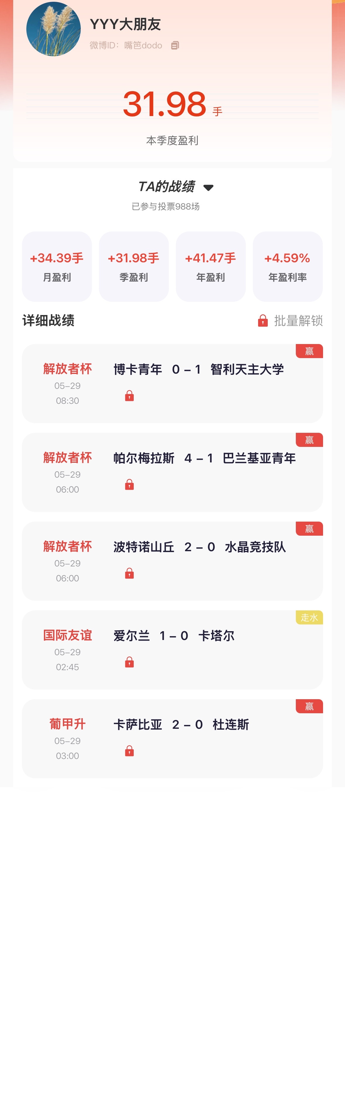 【“猜球”——民间高手】月榜第二 昨日4场全中，连续3天盈利。去年月冠 昨日命中