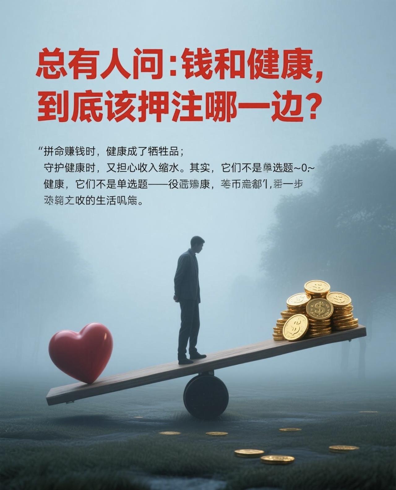 总有人问：钱和健康，到底该押注哪一边？拼命赚钱时，健康成了牺牲品；守护健康时，又