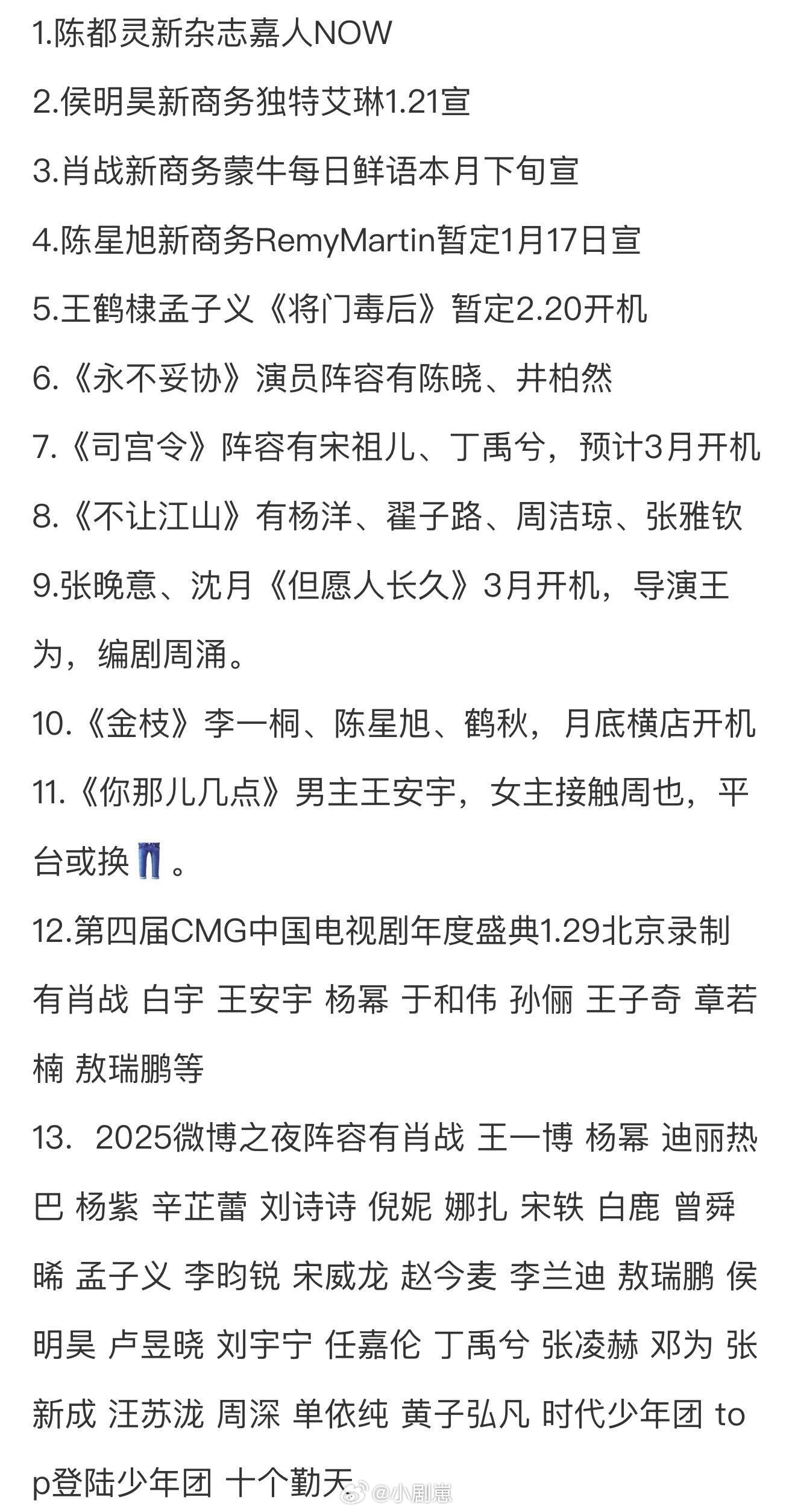 1.15圈内小🍉1.陈都灵新杂志嘉人NOW2.侯明昊新商务独特艾琳1.21宣3