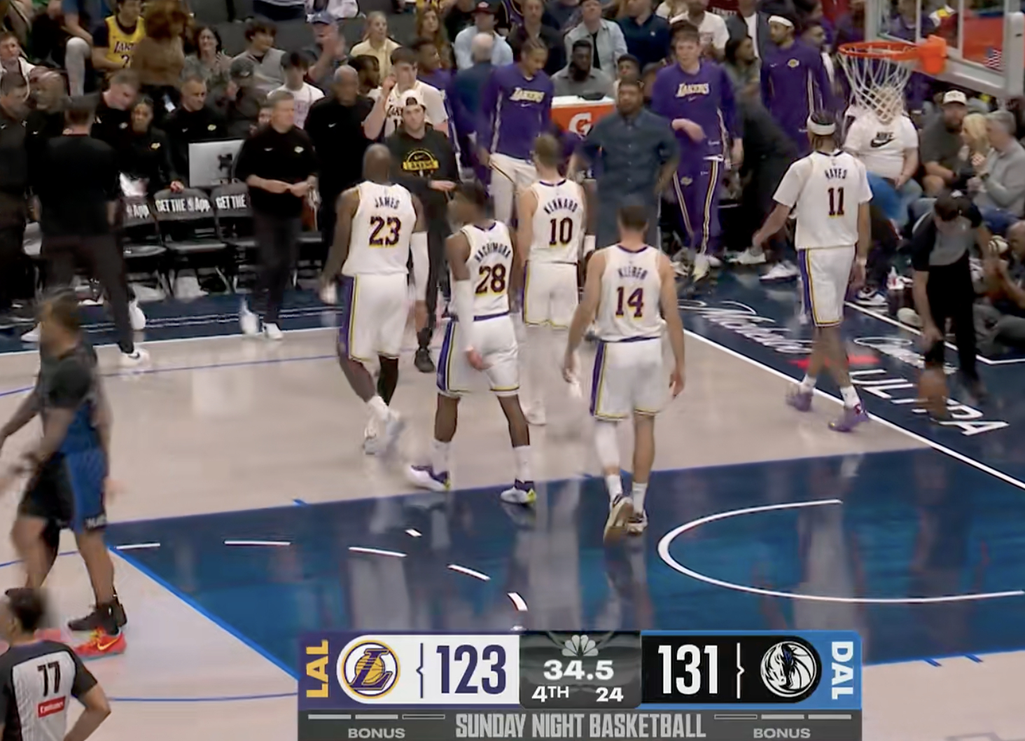 暂停！哎，还有希望吗？最后34.5秒，落后8分！ 湖人vs独行侠