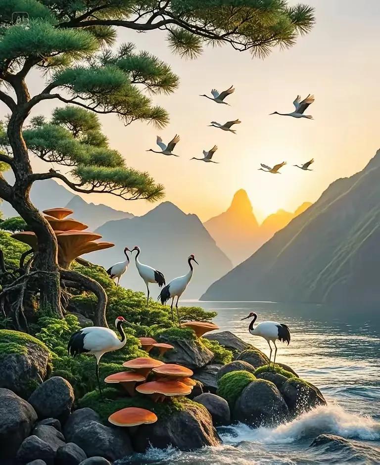 云海苍茫浮日出，
朗山秀丽贵人来。
横批：《浮日出与贵人来》