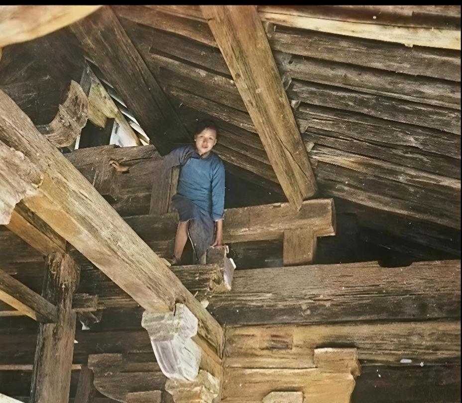 ，先后四次来到山西省，几乎访遍了山西所有的古建筑。如图是林徽因亲自上到古建筑的梁