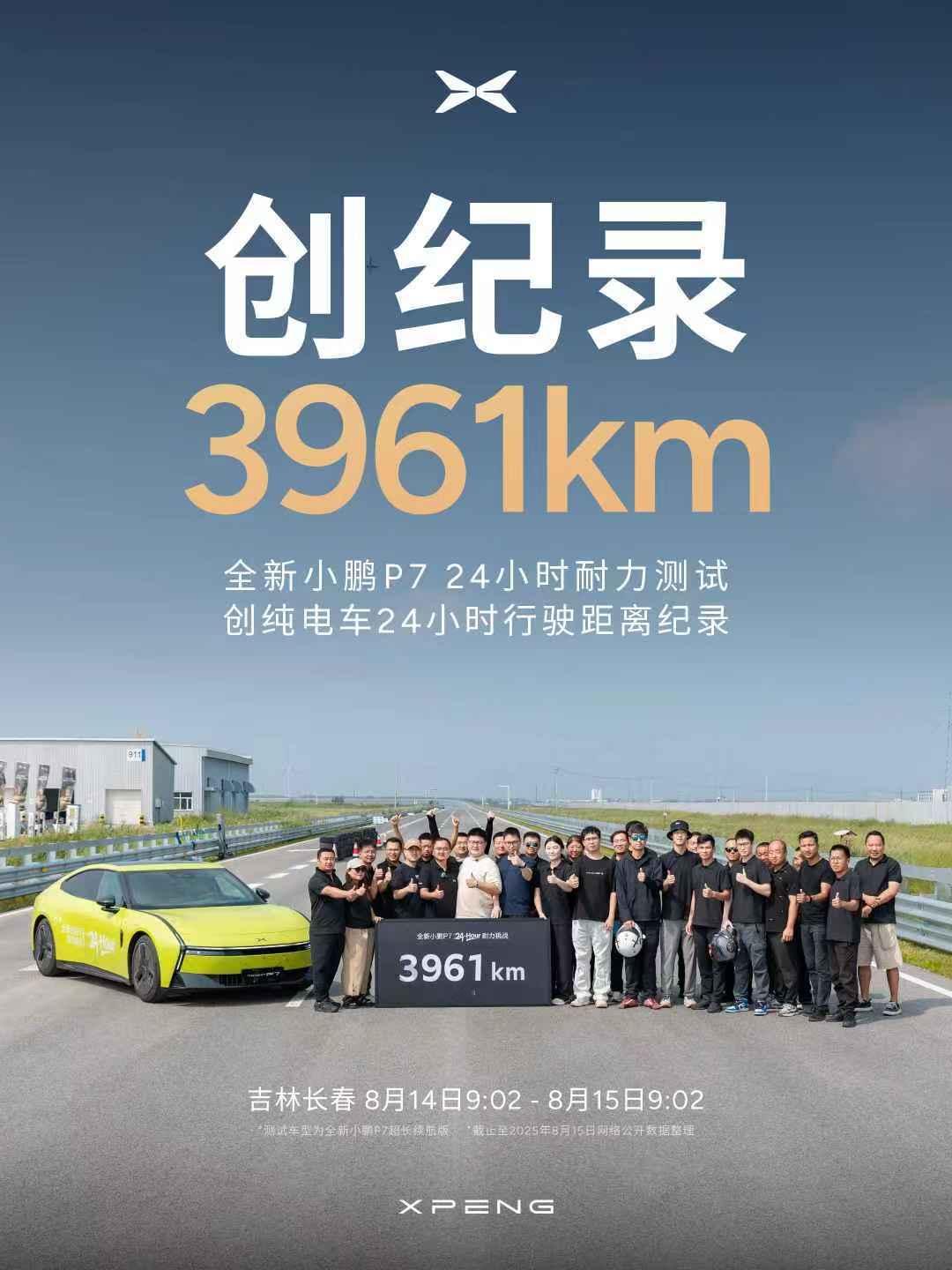 全新小鹏P7「24小时耐力测试」总行驶里程3961km，创纯电车24小时行驶距离