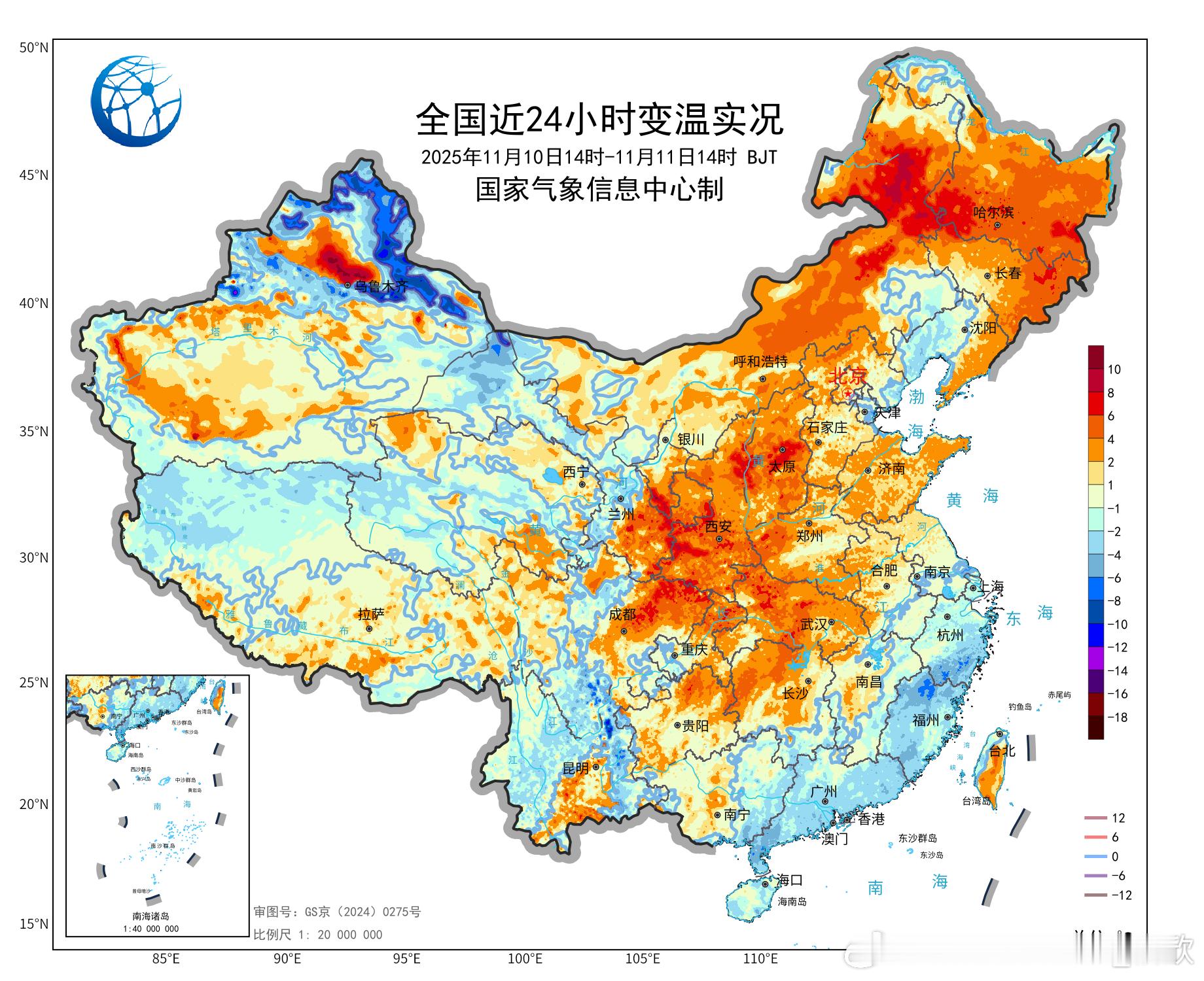 【气温变化】今天从东北到陕西湖北贵州等地气温大多回升。新疆今天气温有升有降，14