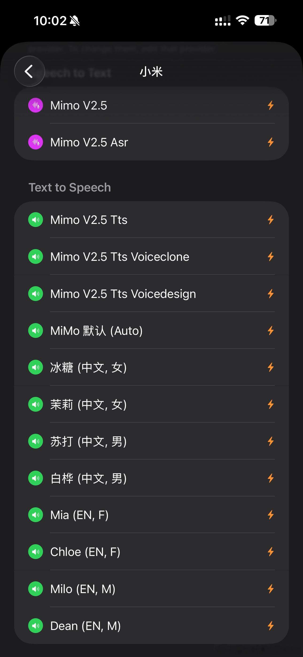 Minis 把支持音频输出的模型单列了一个分组，同时小米的 Token Plan