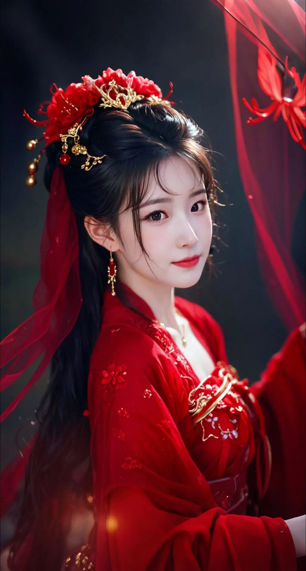 AI扩图 红衣幽梦少女