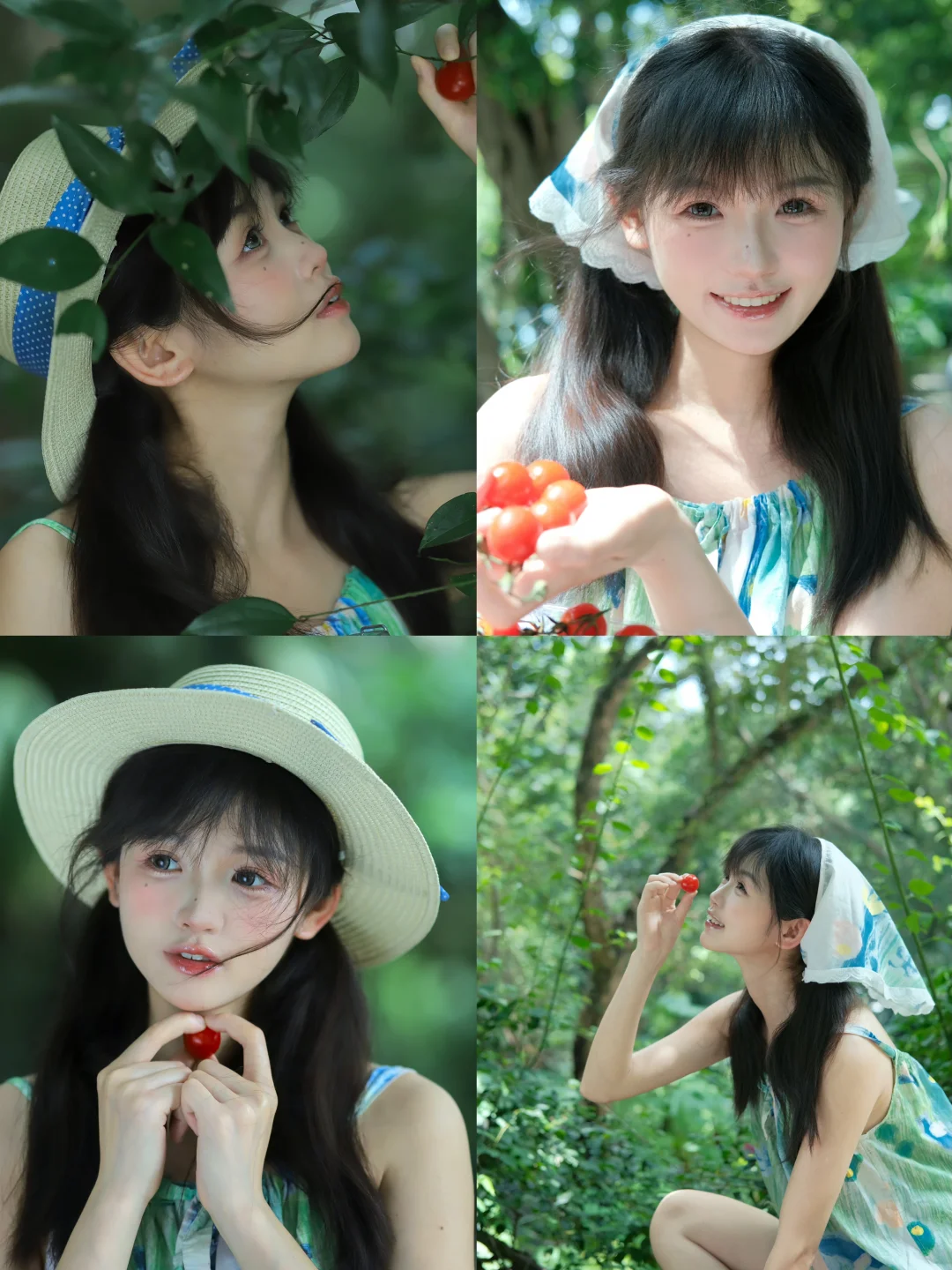 夏日氧气森系清新元气少女感小番茄拍照姿势