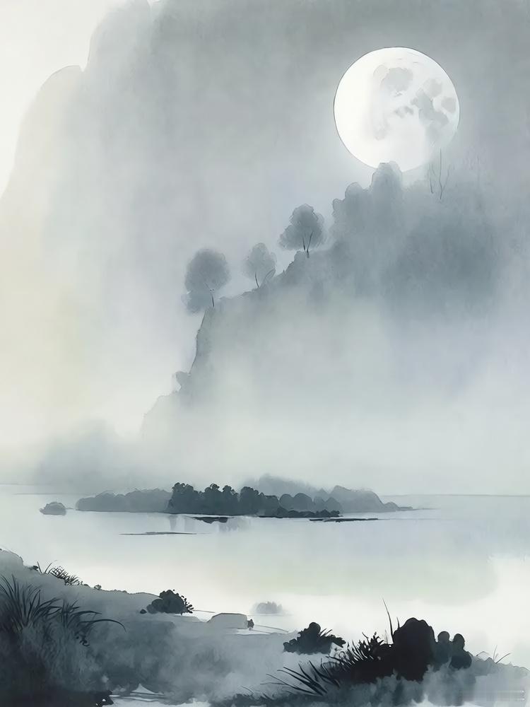 【秋宵月下】2024年9月1日晨秋宵一轮月，夜气冷似霜。浩色空横阔，今古两茫茫。