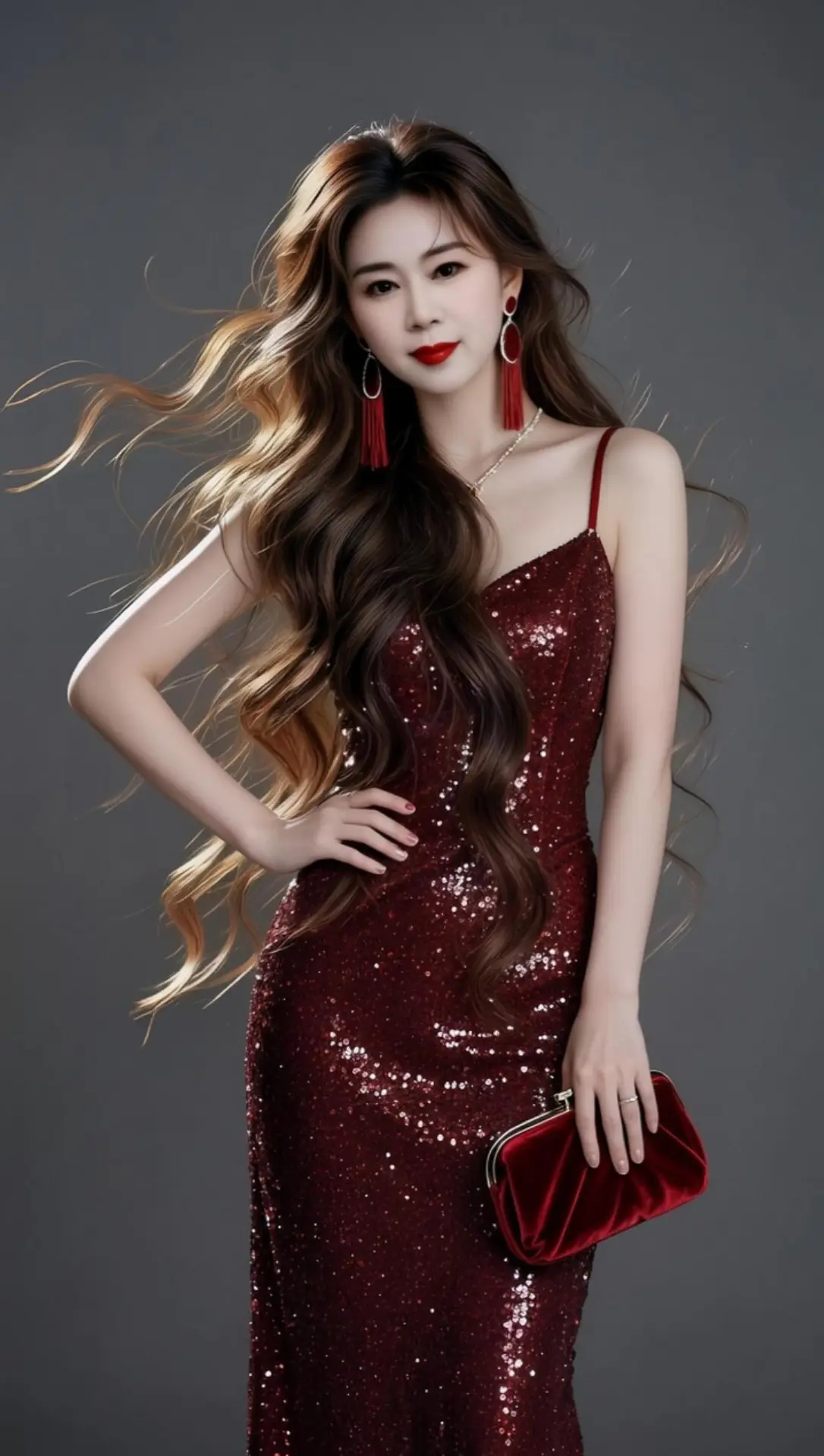 AI酒红氛围感写真 随变ai随便玩