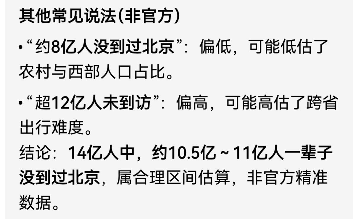 中国14亿人中，大约只有10亿左右的人来过首都北京。看来，随着人们物质生活的不断