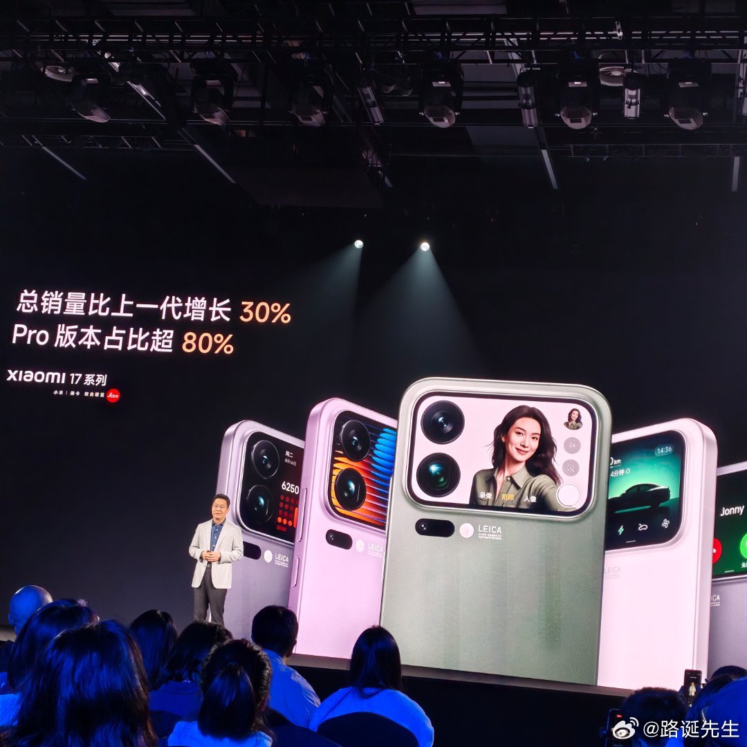 红米K90发布会小米17系列比上代增长30%，Pro版本占比80%。 ​​​