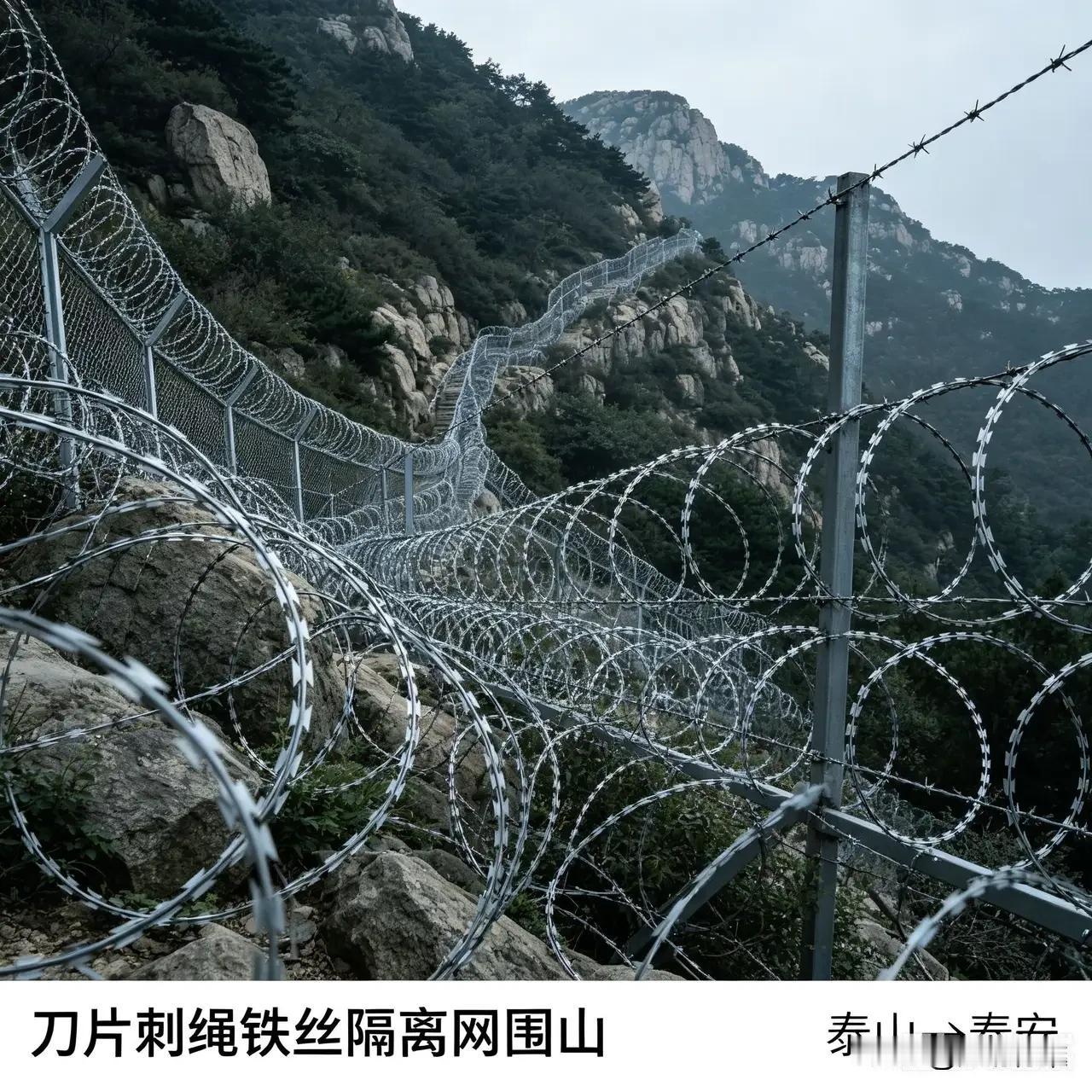 最近泰山这波操作直接炸上了热搜，好好一座五岳独尊的名山，愣是被一圈滚筒刀片铁丝网