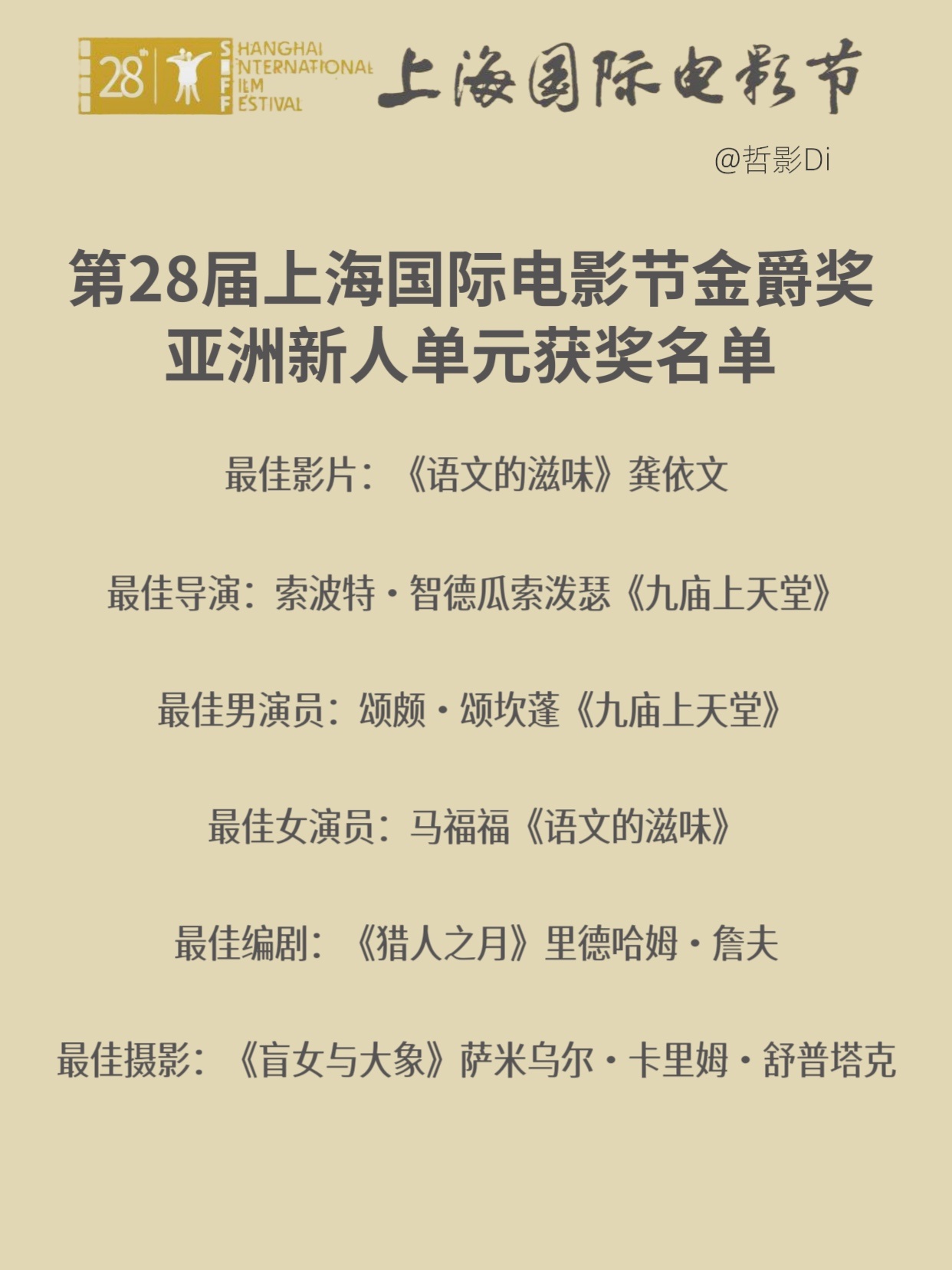 第28届上海国际电影节亚洲新人单元获奖名单公布，华语新片《语文的滋味》与泰国影片