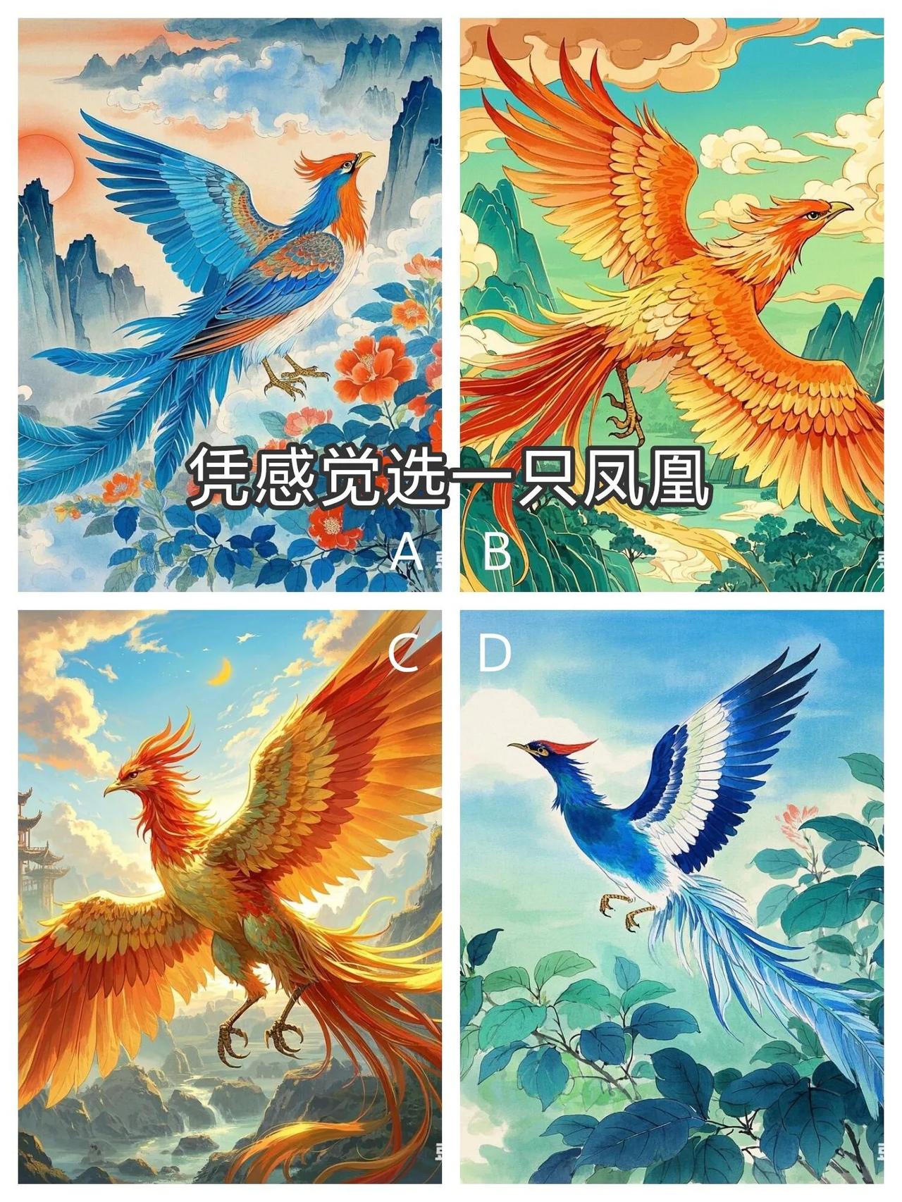 心理测试:
测测你的大富贵什么时候来？？
下面有四只能带来好运的凤凰，
选一只感