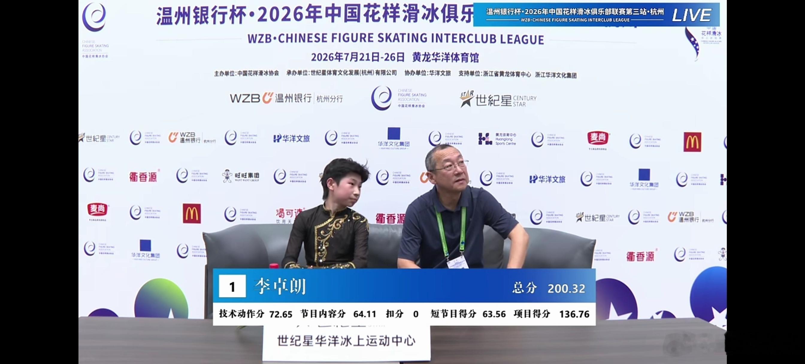 2026花样滑冰俱乐部联赛杭州站 李卓朗clean上两百了！ 