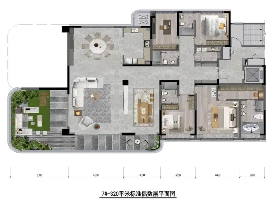 这是年度最漂亮的319.8平米的厉害房子吗？客厅相当大，完全是一个空中的宫殿，转