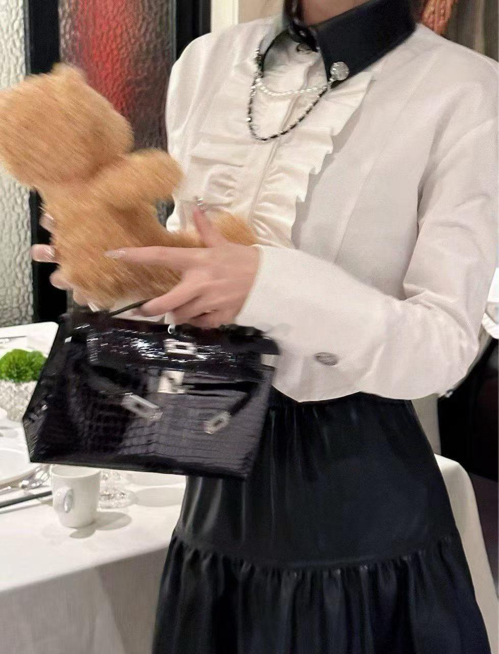 Mini Kelly 一代黑银亮面鳄鱼 