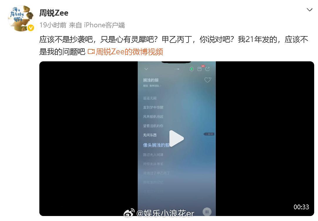 周锐指称甲乙丙丁抄袭搁浅的鲸 甲乙丙丁