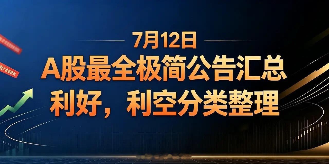 7月12日A股最全极简公告汇总，利好，利空分类整理一、利好公告业绩预增/扭亏中国