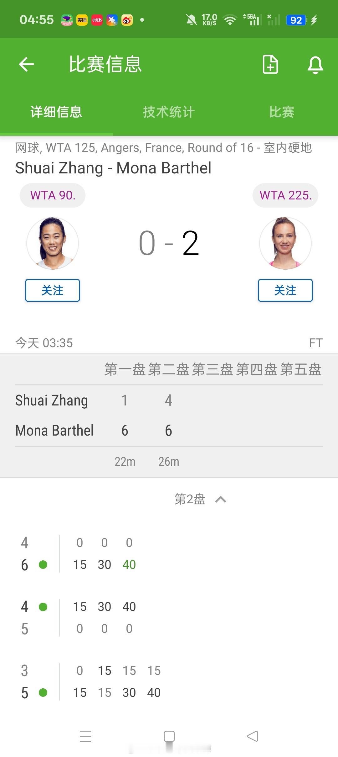 小花小草资讯小花小草资讯【WTA125🇫🇷昂热】女单正赛第二轮🇨🇳张帅1