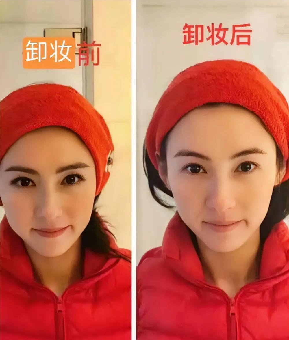 化妆和素颜的对比，张柏芝简直就是素颜带妆
 #明星#