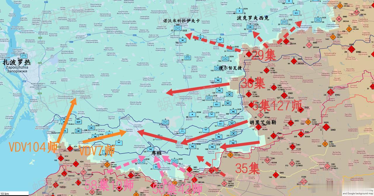 俄军南线扎波罗热方向下一步进攻方向的臆测，照着乌军的防御模式反推即可
南线俄军的