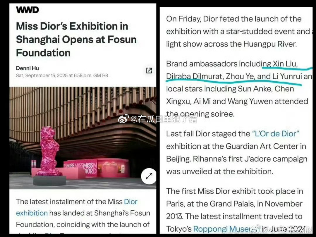 刘雨昕迪奥大合影C位wwd权威报道来，按title排序，刘雨昕第一顺位[并不简单