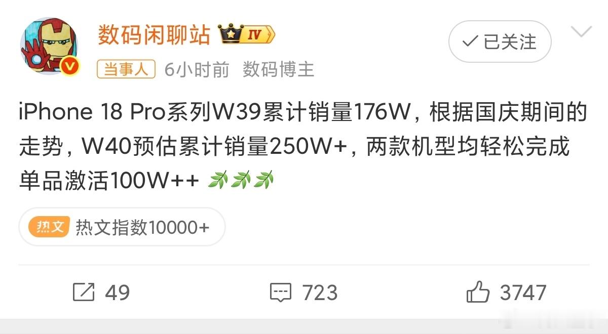 iPhone18Pro系列W39累计销量176WiPhone18 Pro系列国内